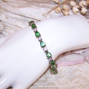 Vintage STAUER Sterling Silver Vermeil Helenite Tennis Bracelet